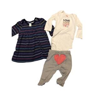 Carter's and Old Navy Blue Stripe Dress And Heart Onesie And Pants